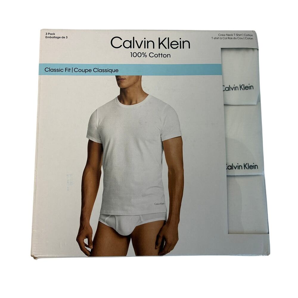 NIB Calvin Klein Crew Neck T-shirts 3 Pack Mens XL White Undershirt Cotton Basic